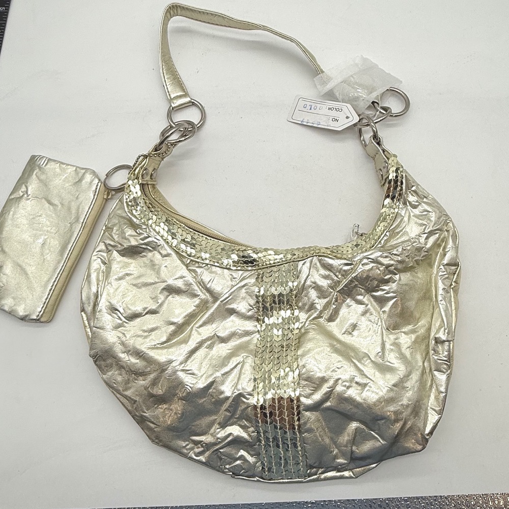 Gold Metallic‎ Hobo Bag with Chain Strap and Matching Coin Pouch sequins